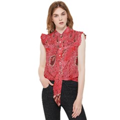 Red Peacock Floral Embroidered Long Qipao Traditional Chinese Cheongsam Mandarin Frill Detail Shirt