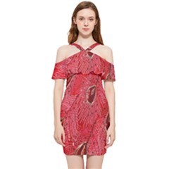 Red Peacock Floral Embroidered Long Qipao Traditional Chinese Cheongsam Mandarin Shoulder Frill Bodycon Summer Dress