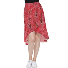 Red Peacock Floral Embroidered Long Qipao Traditional Chinese Cheongsam Mandarin Frill Hi Low Chiffon Skirt