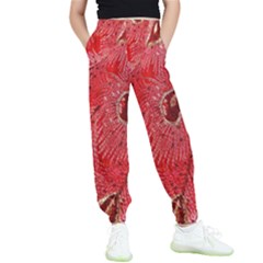 Red Peacock Floral Embroidered Long Qipao Traditional Chinese Cheongsam Mandarin Kids  Joggers