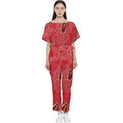 Red Peacock Floral Embroidered Long Qipao Traditional Chinese Cheongsam Mandarin Batwing Lightweight Chiffon Jumpsuit