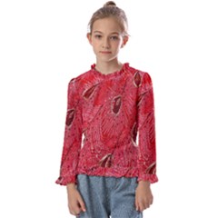 Red Peacock Floral Embroidered Long Qipao Traditional Chinese Cheongsam Mandarin Kids  Frill Detail T-shirt