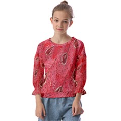 Red Peacock Floral Embroidered Long Qipao Traditional Chinese Cheongsam Mandarin Kids  Cuff Sleeve Top