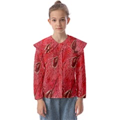 Red Peacock Floral Embroidered Long Qipao Traditional Chinese Cheongsam Mandarin Kids  Peter Pan Collar Blouse