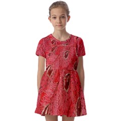 Red Peacock Floral Embroidered Long Qipao Traditional Chinese Cheongsam Mandarin Kids  Short Sleeve Pinafore Style Dress
