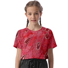 Red Peacock Floral Embroidered Long Qipao Traditional Chinese Cheongsam Mandarin Kids  Basic T-Shirt