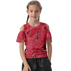 Red Peacock Floral Embroidered Long Qipao Traditional Chinese Cheongsam Mandarin Kids  Butterfly Cutout T-Shirt