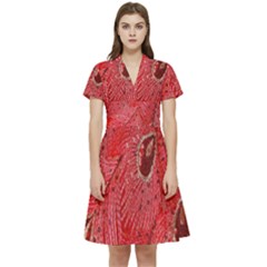 Red Peacock Floral Embroidered Long Qipao Traditional Chinese Cheongsam Mandarin Short Sleeve Waist Detail Dress
