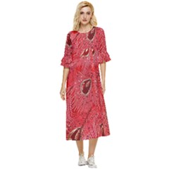 Red Peacock Floral Embroidered Long Qipao Traditional Chinese Cheongsam Mandarin Double Cuff Midi Dress