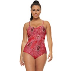 Red Peacock Floral Embroidered Long Qipao Traditional Chinese Cheongsam Mandarin Retro Full Coverage Swimsuit