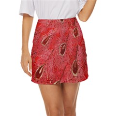 Red Peacock Floral Embroidered Long Qipao Traditional Chinese Cheongsam Mandarin Mini Front Wrap Skirt