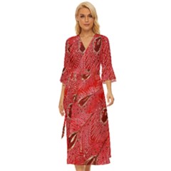 Red Peacock Floral Embroidered Long Qipao Traditional Chinese Cheongsam Mandarin Midsummer Wrap Dress