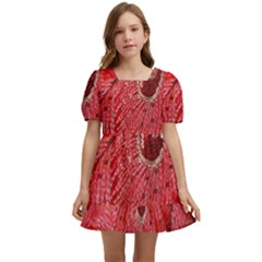 Red Peacock Floral Embroidered Long Qipao Traditional Chinese Cheongsam Mandarin Kids  Short Sleeve Dolly Dress