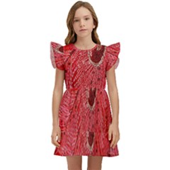 Red Peacock Floral Embroidered Long Qipao Traditional Chinese Cheongsam Mandarin Kids  Winged Sleeve Dress