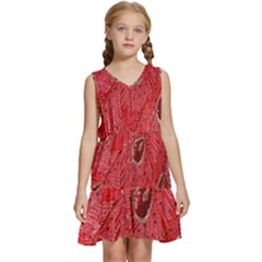 Red Peacock Floral Embroidered Long Qipao Traditional Chinese Cheongsam Mandarin Kids  Sleeveless Tiered Mini Dress