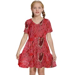 Red Peacock Floral Embroidered Long Qipao Traditional Chinese Cheongsam Mandarin Kids  Short Sleeve Tiered Mini Dress