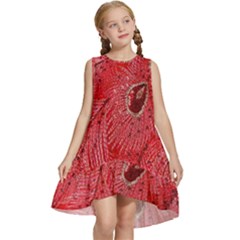 Red Peacock Floral Embroidered Long Qipao Traditional Chinese Cheongsam Mandarin Kids  Frill Swing Dress