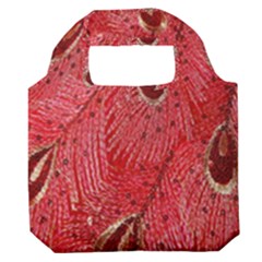 Red Peacock Floral Embroidered Long Qipao Traditional Chinese Cheongsam Mandarin Premium Foldable Grocery Recycle Bag