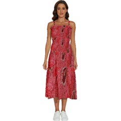 Red Peacock Floral Embroidered Long Qipao Traditional Chinese Cheongsam Mandarin Sleeveless Shoulder Straps Boho Dress