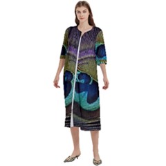 Peacock Feather Women s Cotton 3/4 Sleeve Night Gown by Ket1n9