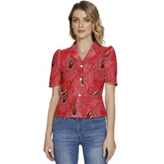 Red Peacock Floral Embroidered Long Qipao Traditional Chinese Cheongsam Mandarin Puffed Short Sleeve Button Up Jacket