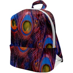 Pretty Peacock Feather Zip Up Backpack