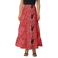 Red Peacock Floral Embroidered Long Qipao Traditional Chinese Cheongsam Mandarin Tiered Ruffle Maxi Skirt