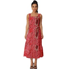 Red Peacock Floral Embroidered Long Qipao Traditional Chinese Cheongsam Mandarin Square Neckline Tiered Midi Dress
