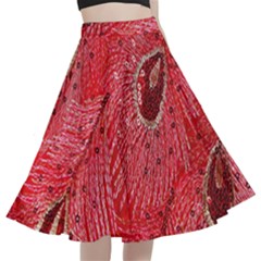 Red Peacock Floral Embroidered Long Qipao Traditional Chinese Cheongsam Mandarin A-Line Full Circle Midi Skirt With Pocket