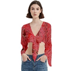 Red Peacock Floral Embroidered Long Qipao Traditional Chinese Cheongsam Mandarin Trumpet Sleeve Cropped Top