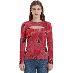 Red Peacock Floral Embroidered Long Qipao Traditional Chinese Cheongsam Mandarin Women s Cut Out Long Sleeve T-Shirt