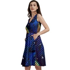 Peacock Feather Retina Mac Sleeveless V-neck Skater Dress With Pockets by Ket1n9