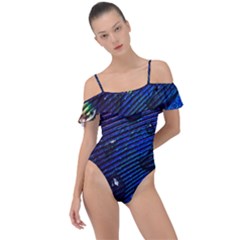 Peacock Feather Retina Mac Frill Detail One Piece Swimsuit by Ket1n9