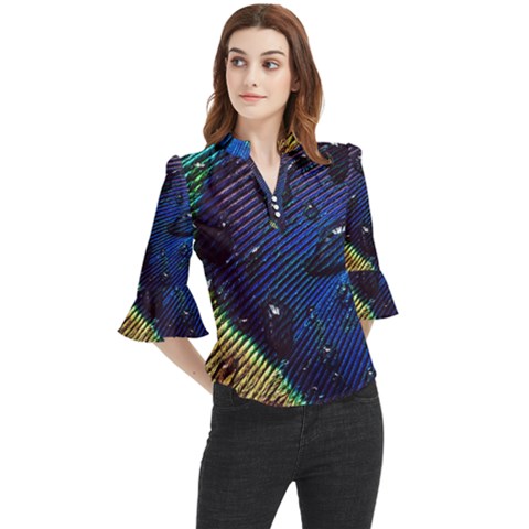 Peacock Feather Retina Mac Loose Horn Sleeve Chiffon Blouse by Ket1n9