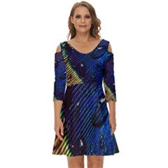 Peacock Feather Retina Mac Shoulder Cut Out Zip Up Dress by Ket1n9