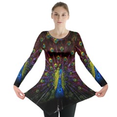 Beautiful Peacock Feather Long Sleeve Tunic  by Ket1n9
