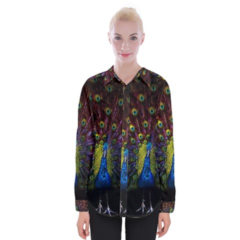 Beautiful Peacock Feather Womens Long Sleeve Shirt by Ket1n9