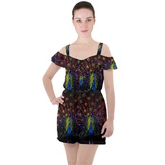 Beautiful Peacock Feather Ruffle Cut Out Chiffon Playsuit by Ket1n9