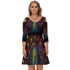 Beautiful Peacock Feather Shoulder Cut Out Zip Up Dress by Ket1n9