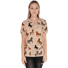 Horses For Courses Pattern Women s V-neck Scrub Top by Ket1n9