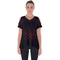 Abstract Pattern Honeycomb Cut Out Side Drop T-shirt