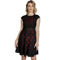 Abstract Pattern Honeycomb Cap Sleeve High Waist Dress by Ket1n9