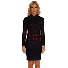 Abstract Pattern Honeycomb Long Sleeve Shirt Collar Bodycon Dress