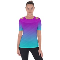 Background Pink Blue Gradient Shoulder Cut Out Short Sleeve Top