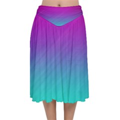 Background Pink Blue Gradient Velvet Flared Midi Skirt