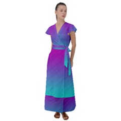 Background Pink Blue Gradient Flutter Sleeve Maxi Dress