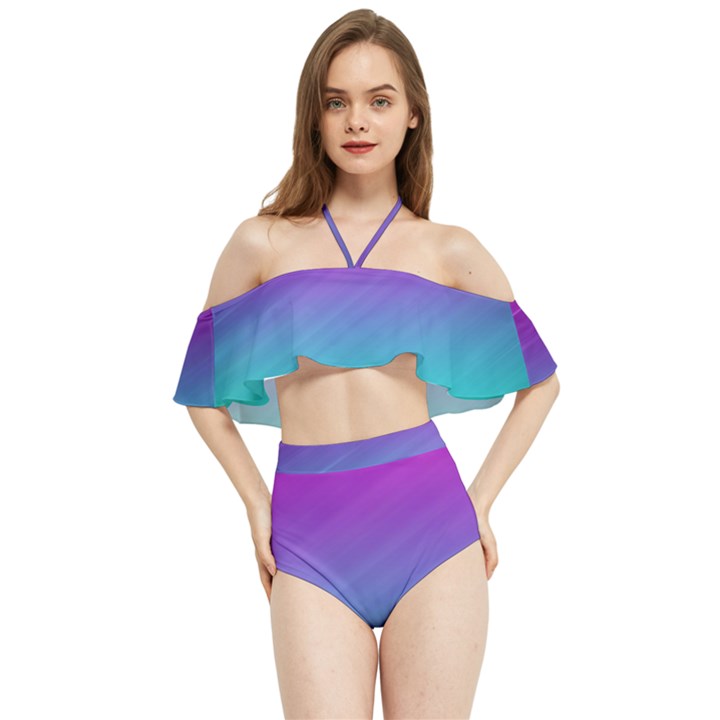 Background Pink Blue Gradient Halter Flowy Bikini Set 