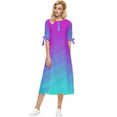 Background Pink Blue Gradient Bow Sleeve Chiffon Midi Dress