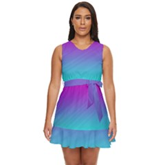 Background Pink Blue Gradient Waist Tie Tier Mini Chiffon Dress