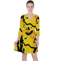 Halloween Night Terrors Quarter Sleeve Ruffle Waist Dress by Ket1n9